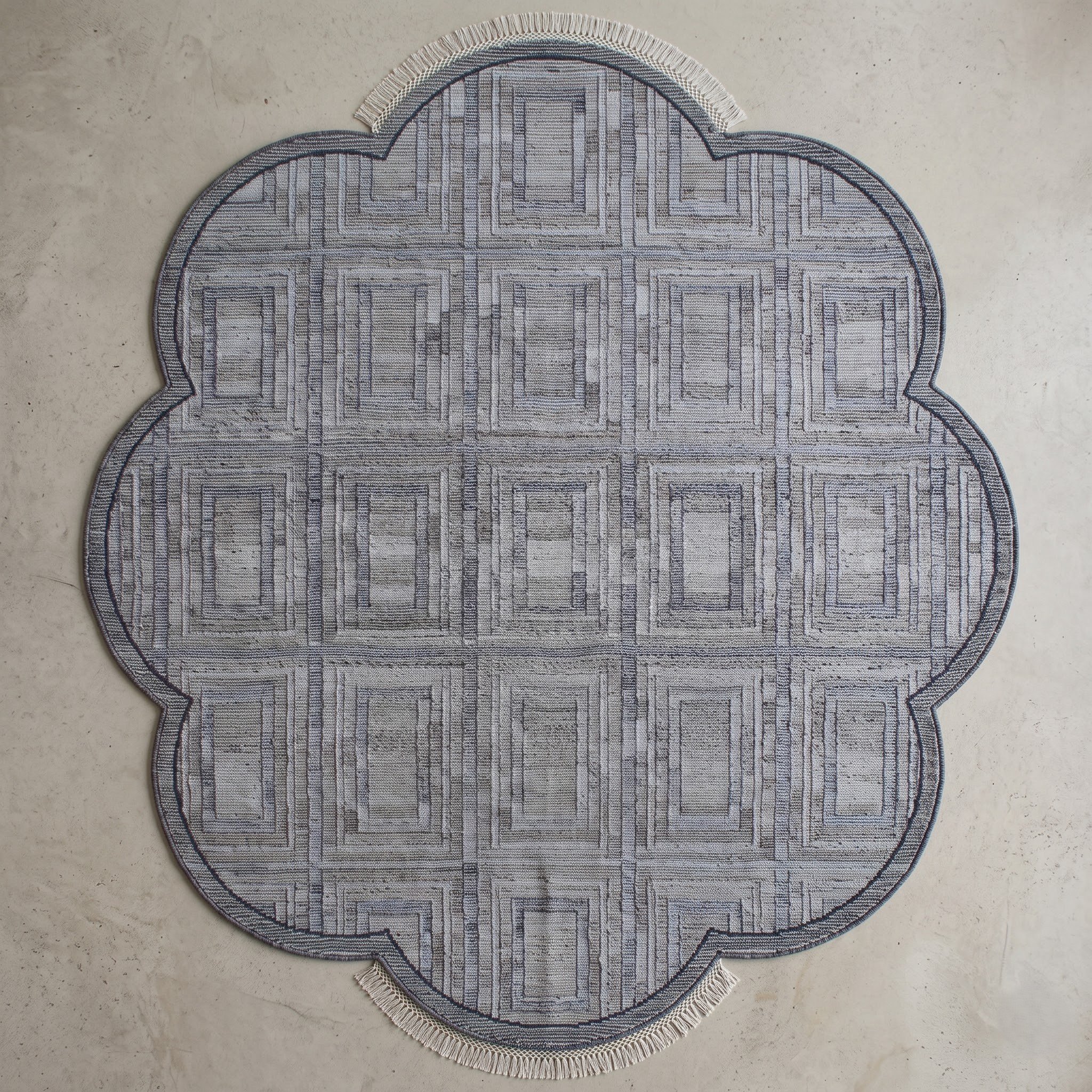 Square Carpet — Geometric Grid Border | Paliram Carpets Custom Weave Mirzapur