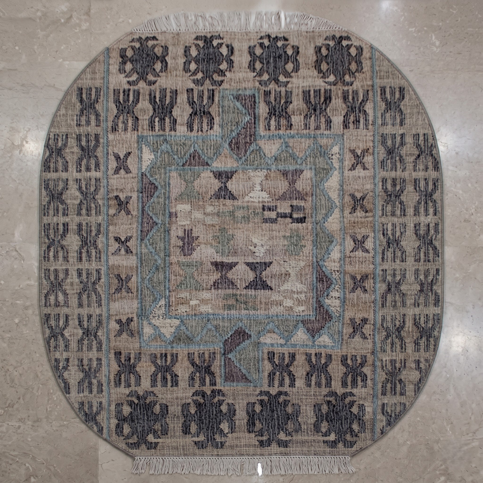 Square Carpet — Geometric Grid Border | Paliram Carpets Custom Weave Mirzapur