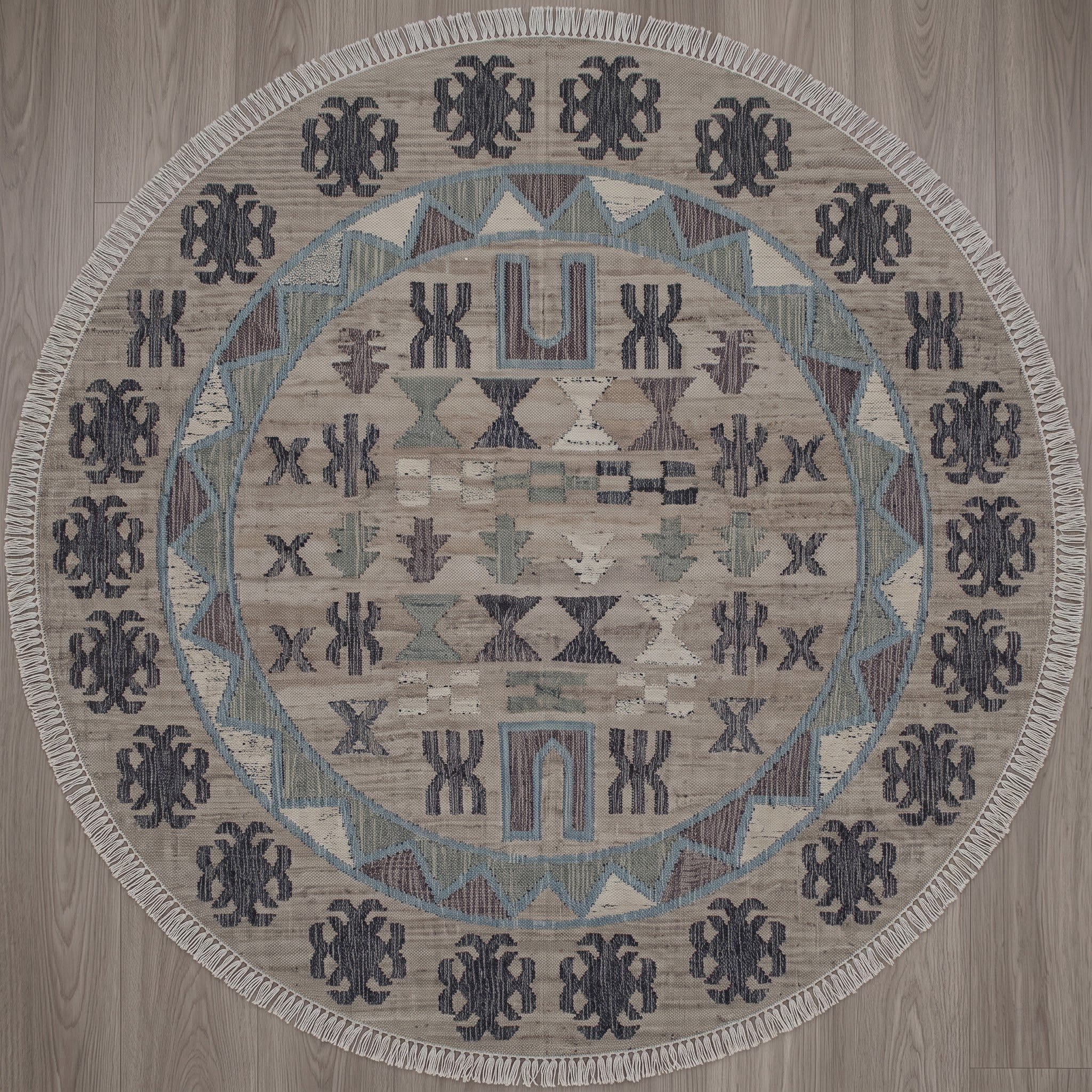Square Carpet — Geometric Grid Border | Paliram Carpets Custom Weave Mirzapur