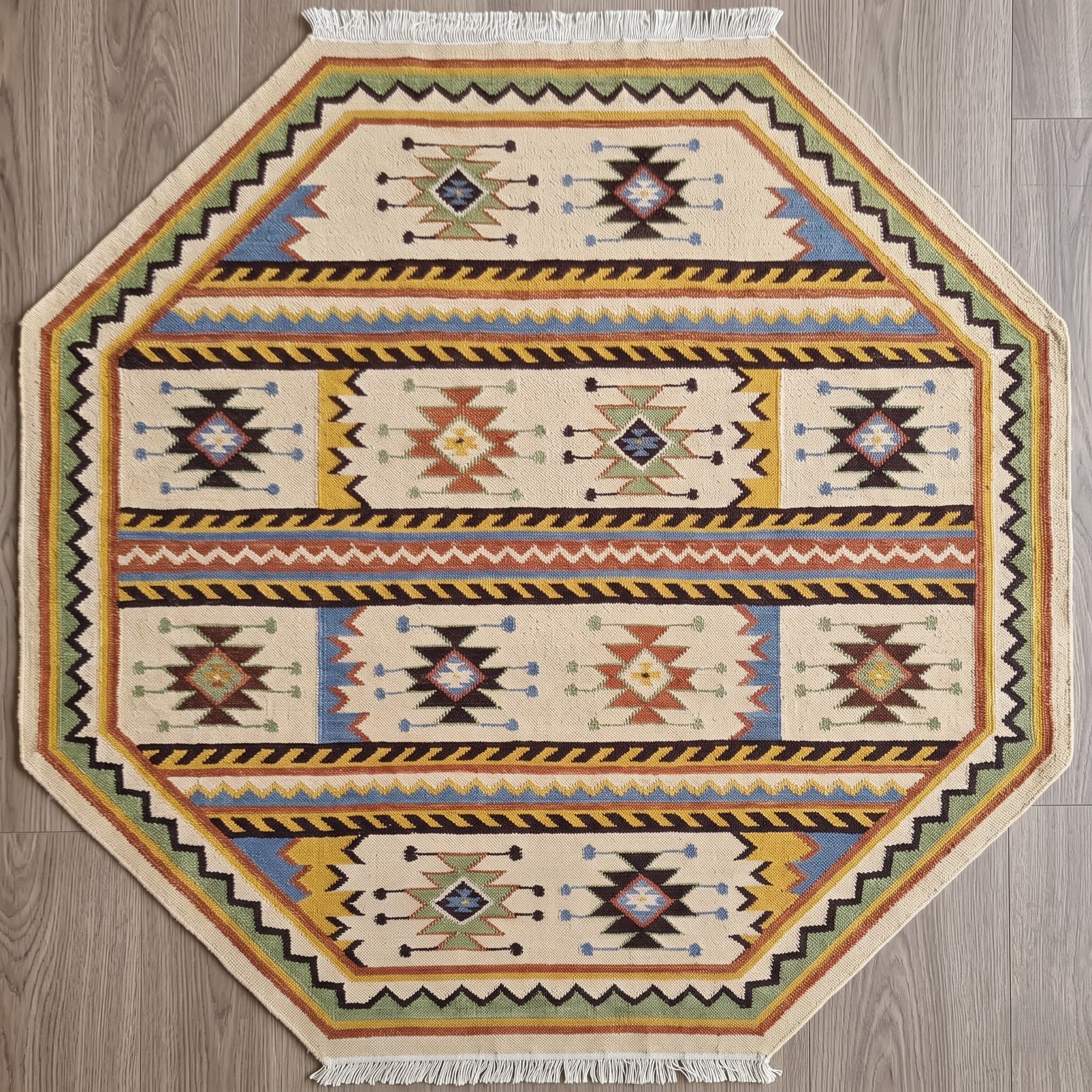 Square Carpet — Geometric Grid Border | Paliram Carpets Custom Weave Mirzapur
