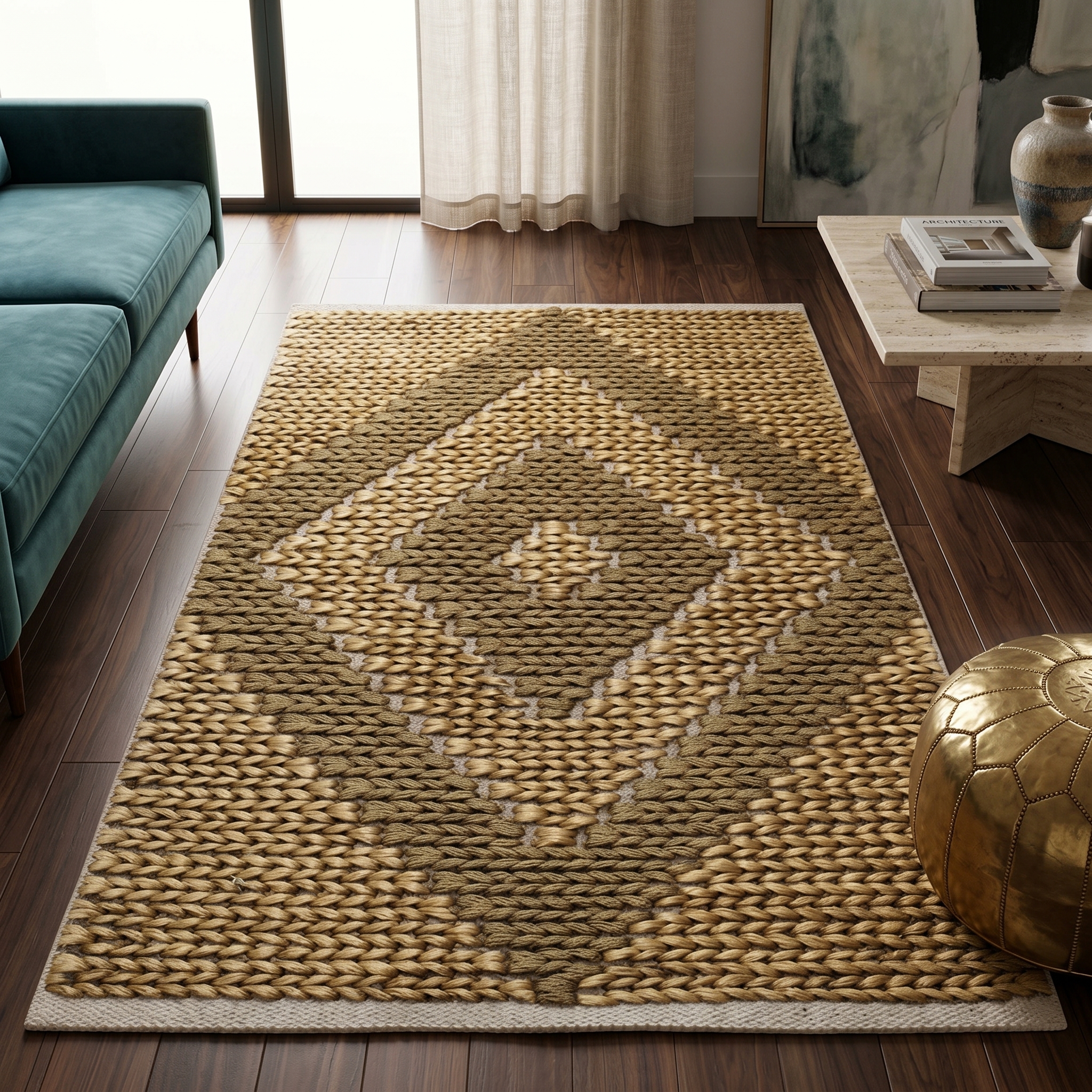 Large Diamond Braided Natural Rug